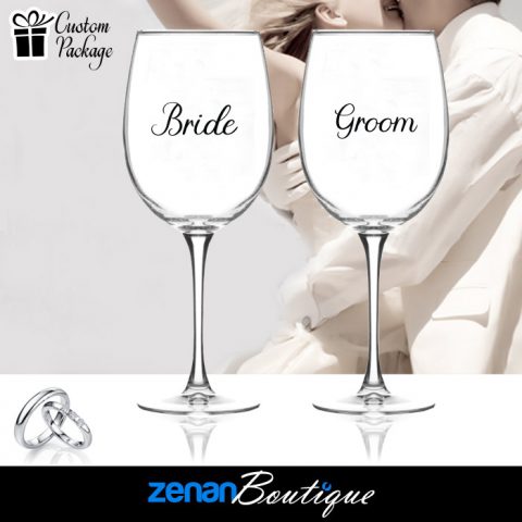Wedding Boutique Packages - "Bride & Groom" On Wine Glass Wedding Boutique Packages - "Bride & Groom" On Wine Glass